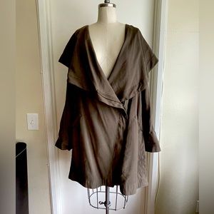 Forever 21 utility hooded wrap short trench coat / olive / Size XL